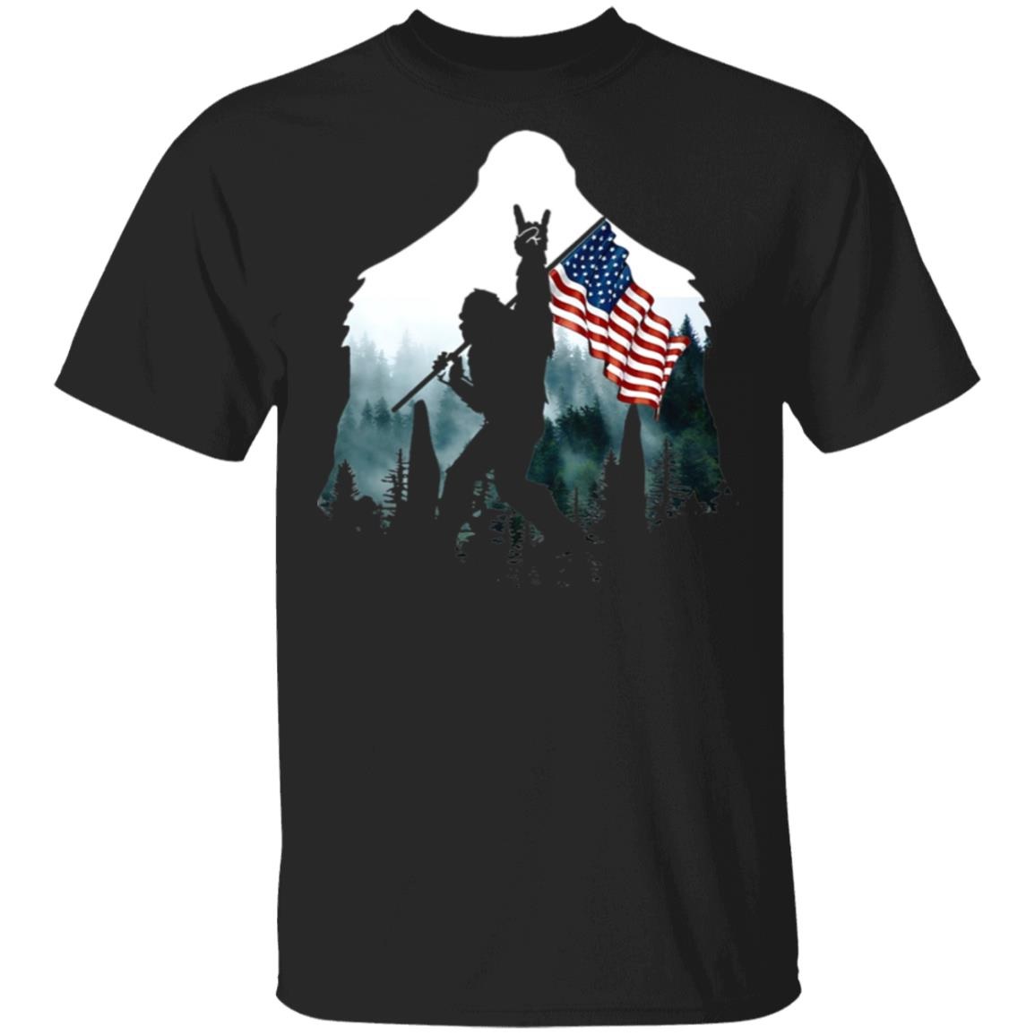 Bigfoot Victory Sign Peace USA Flag Shirt