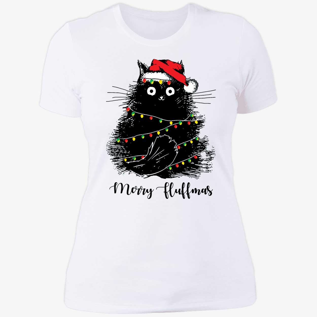 Black Cat Merry Fluffmas Christmas Ladies Boyfriend Shirt