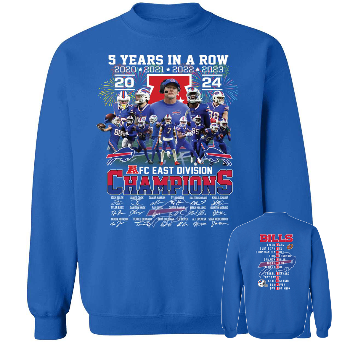 Front Back 5 Year In A Row Buffalo Bills 2024 AFC East Division Champions2.png