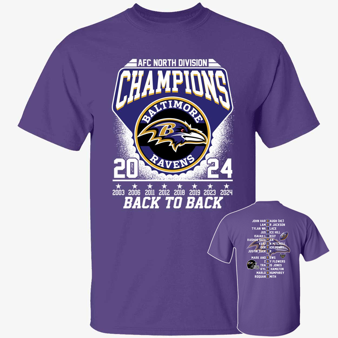 Front Back AFC North Division Champions Baltimore Ravens 2024 Back To Back.png