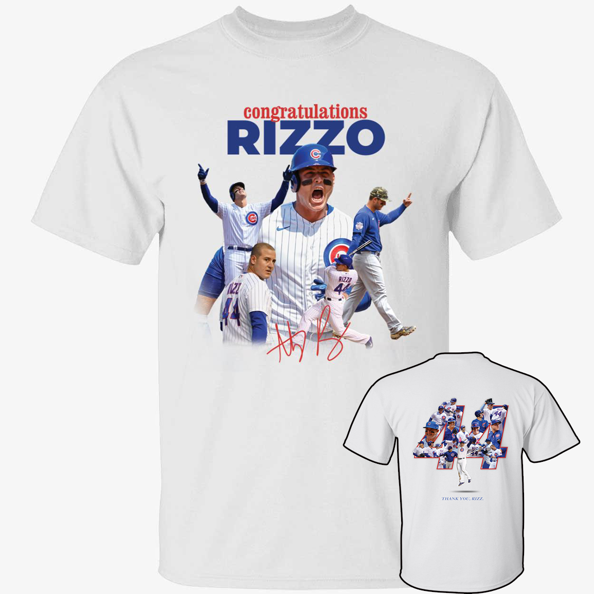 [Front + Back] Anthony Rizzo 44 Thank You Shirt