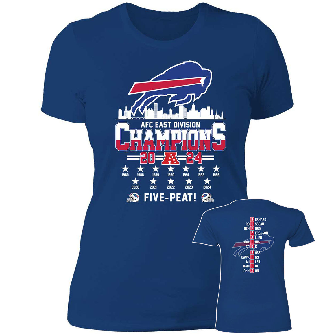 Front Back Buffalo Bills AFC East Division Champions 2024 Five Peat5.png
