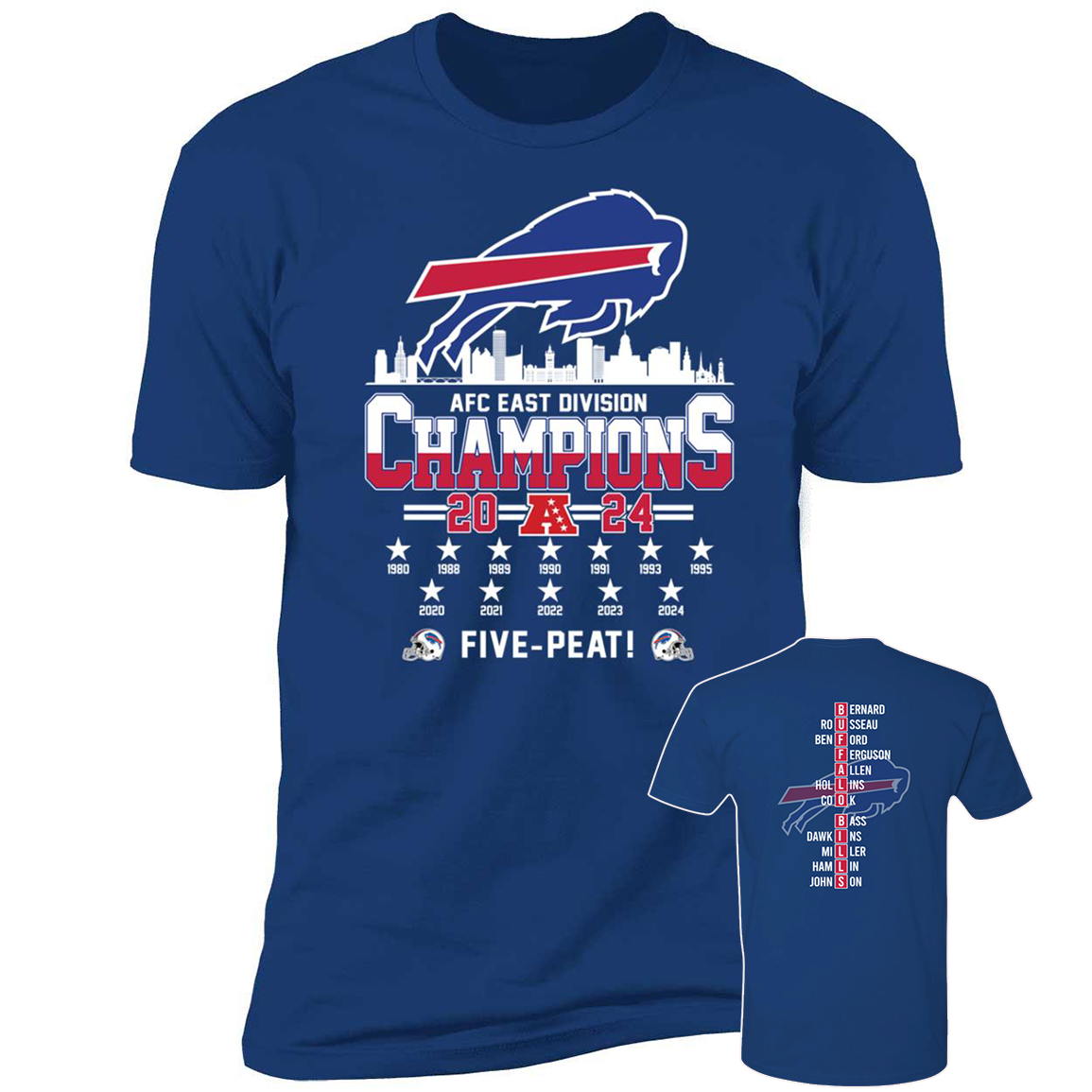 Front Back Buffalo Bills AFC East Division Champions 2024 Five Peat7.png