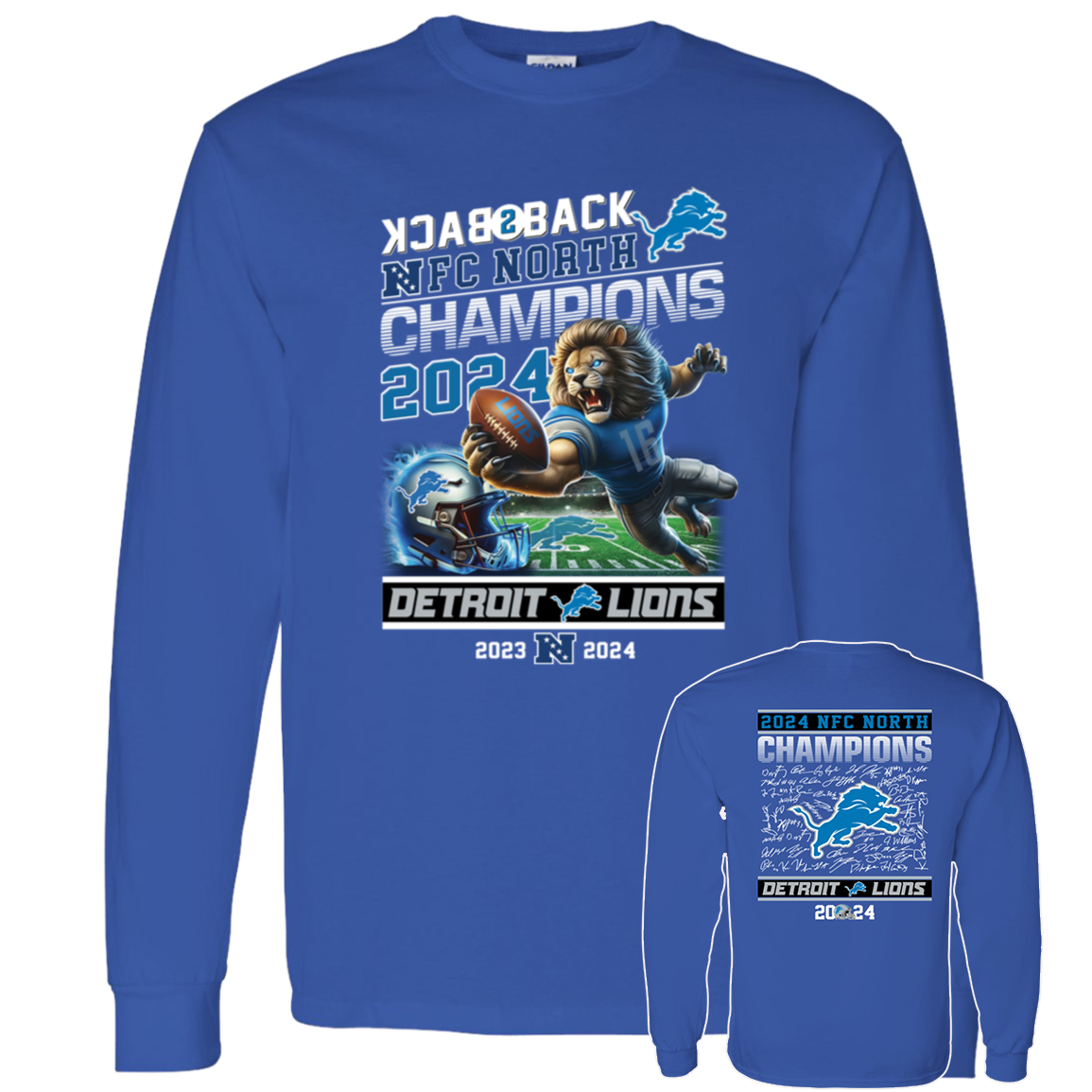 Front Back Detroit Lions Back To Back NFC North Champions 2024.1.png