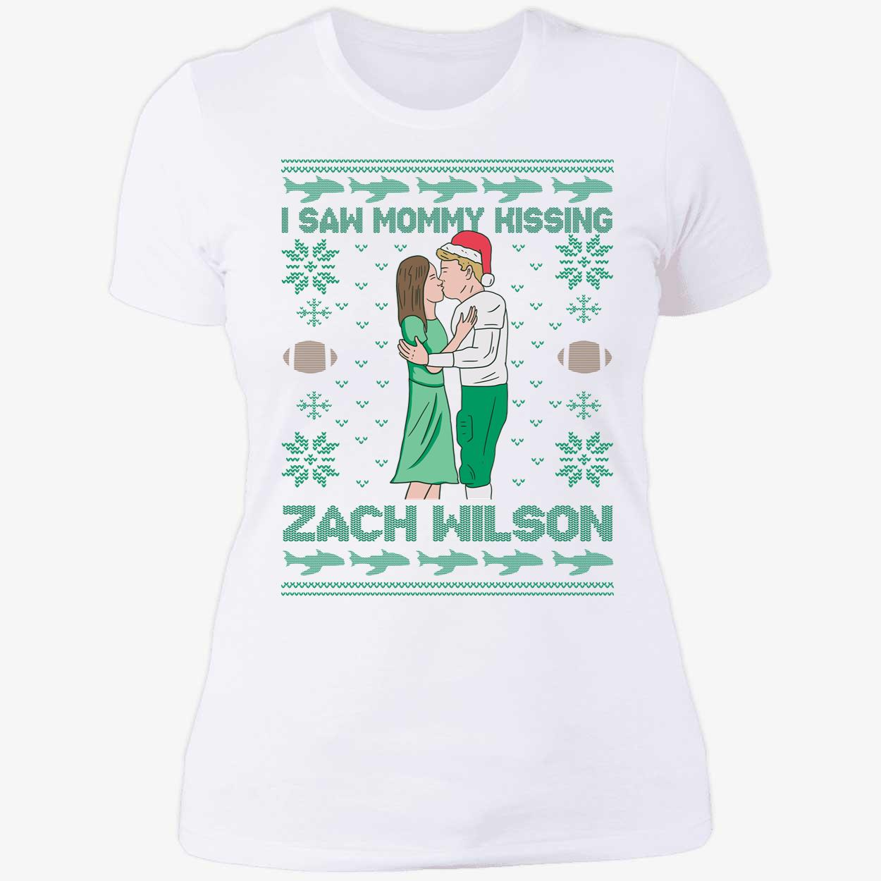 I Saw Mommy Kissing Zach Wilson Christmas Ladies Boyfriend Shirt