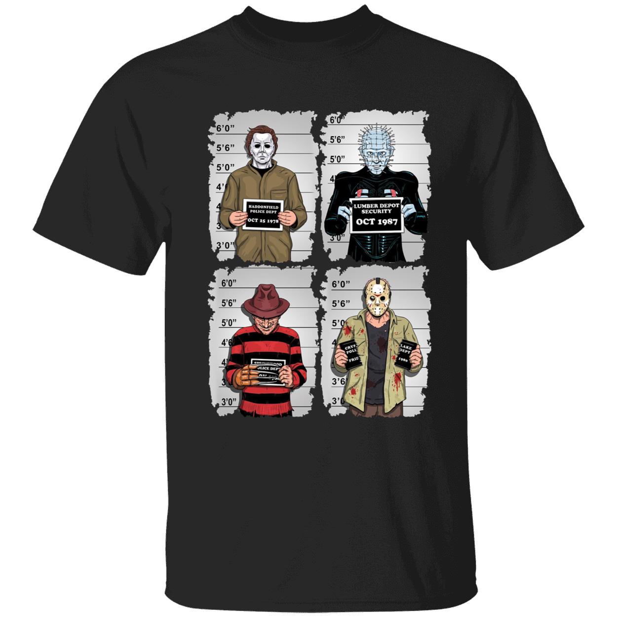 Michael Myers Freddy Krueger Jason Voorhees Pinhead Horror Mugshot Shirt
