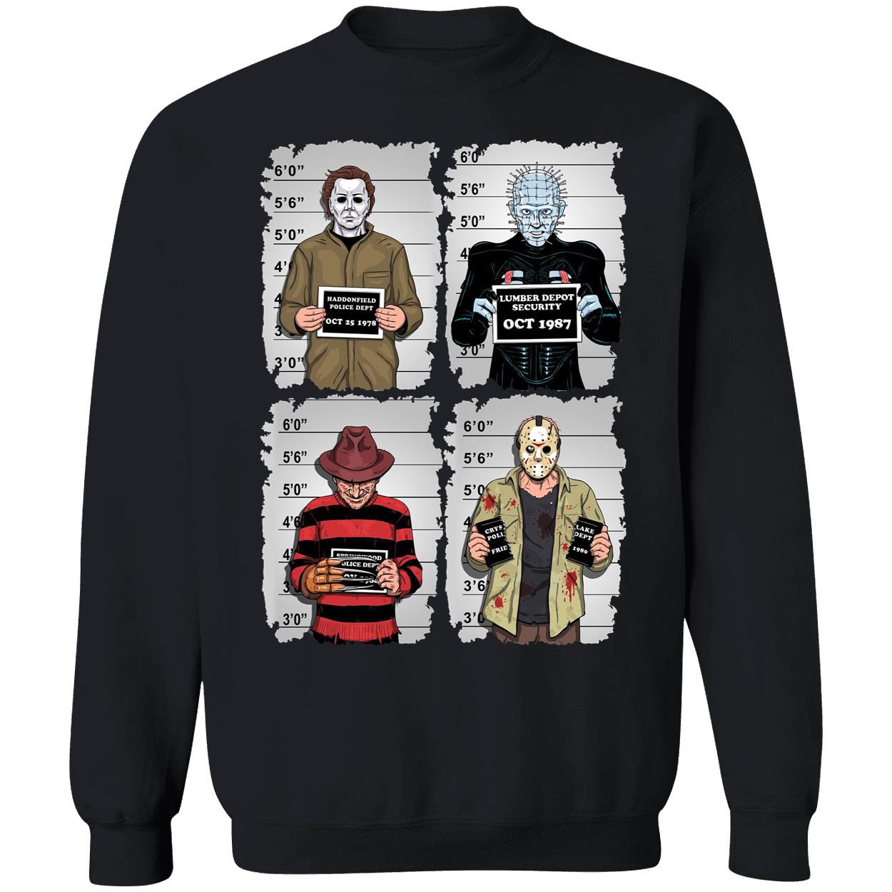 Michael Myers Freddy Krueger Jason Voorhees Pinhead Horror Mugshot Sweatshirt