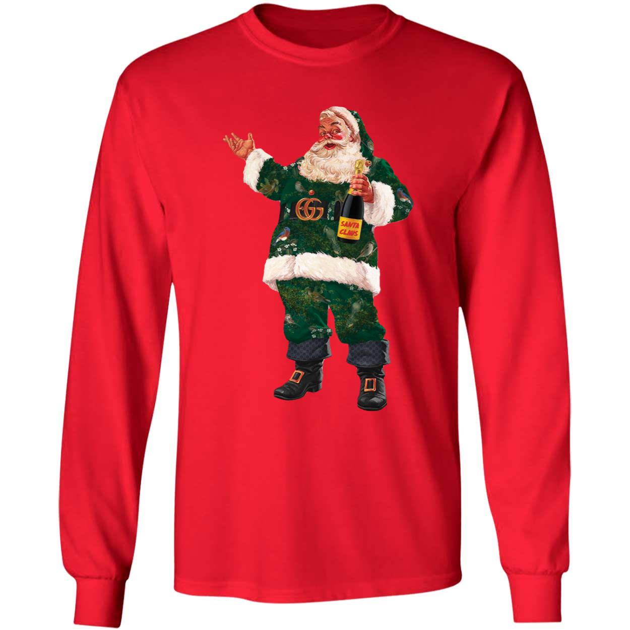 Santa Champagne Bottle Christmas Long Sleeve Shirt