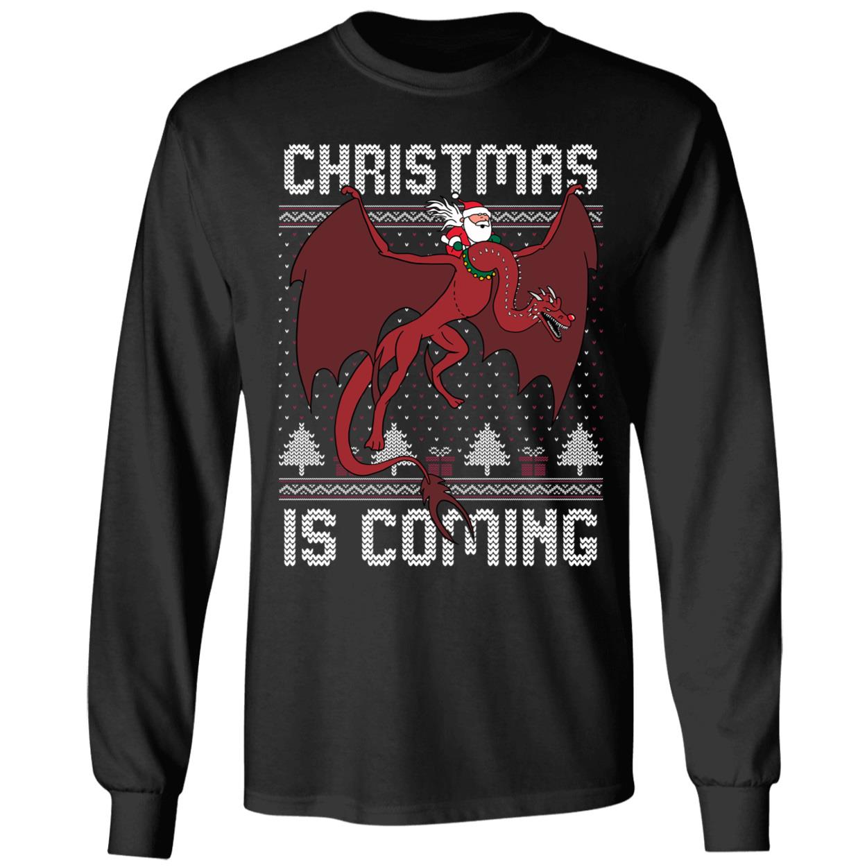 Santa Rides Dragon Christmas Is Coming Long Sleeve Shirt