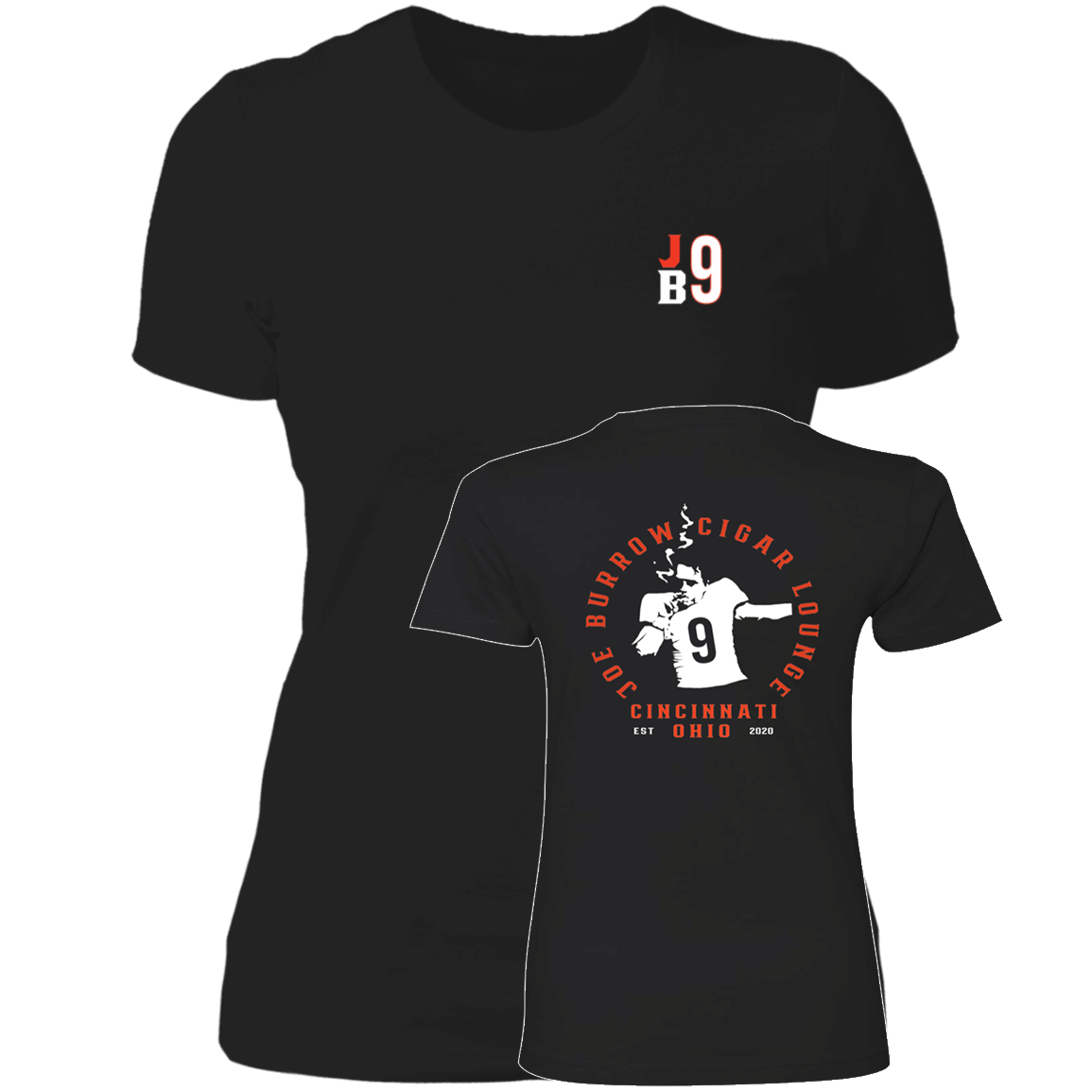 [Front + Back] Joe Burrow Cigar Lounge Ladies Boyfriend Shirt