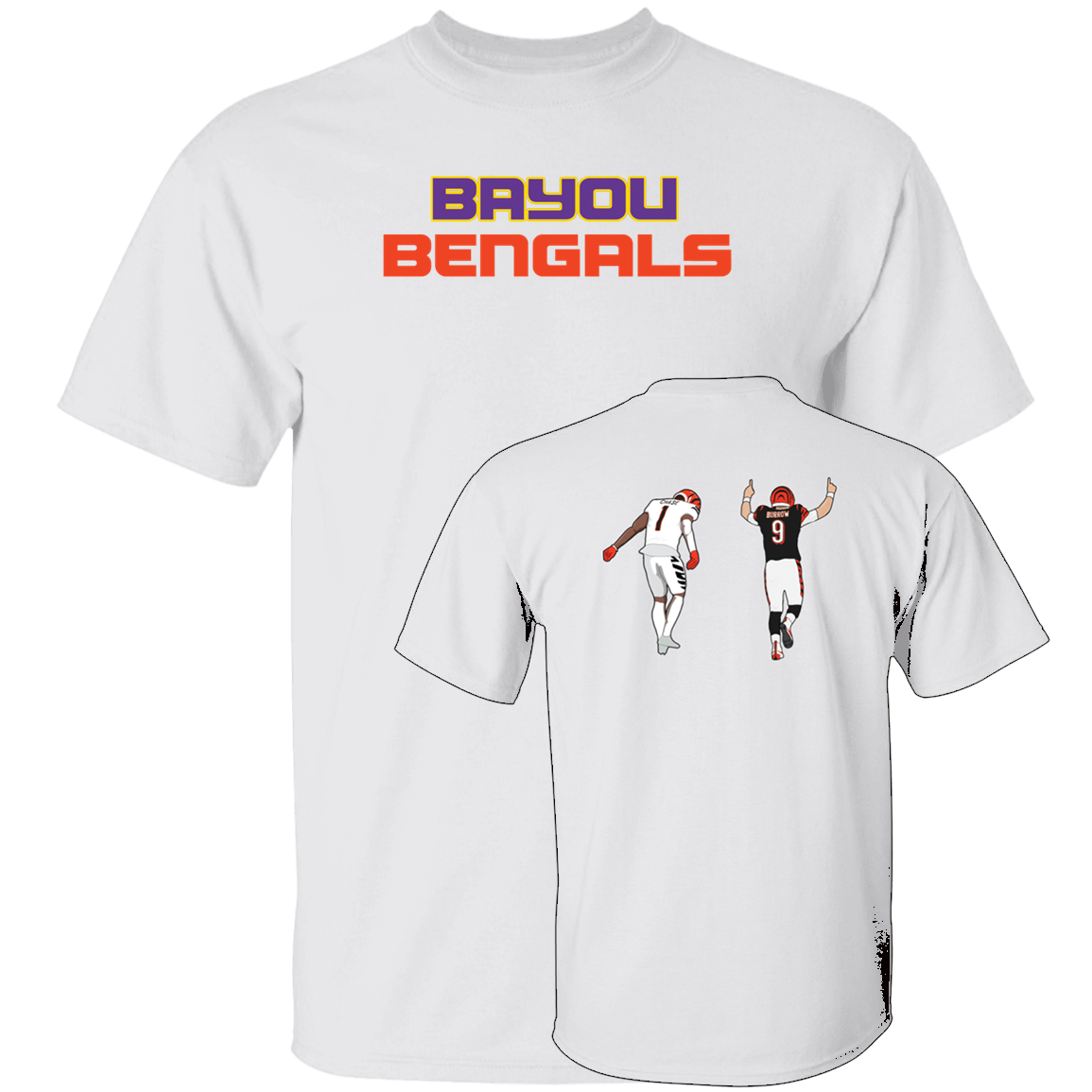 [Front + Back] Joe Burrow Ja'marr Chase Bayou Bengals Shirt