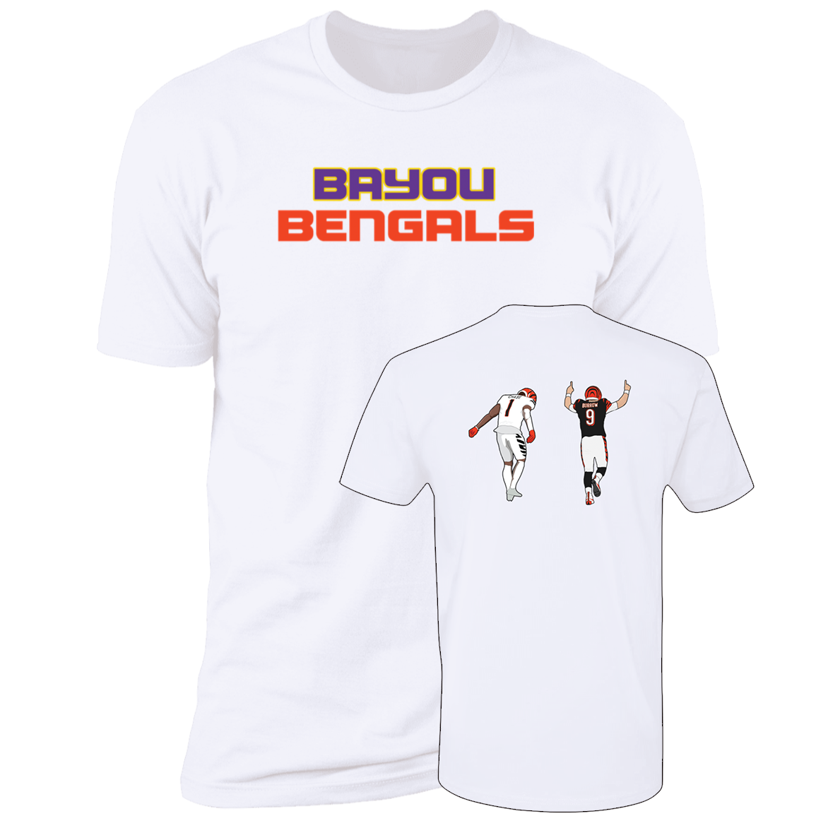 [Front + Back] Joe Burrow Ja'marr Chase Bayou Bengals Premium SS T-Shirt