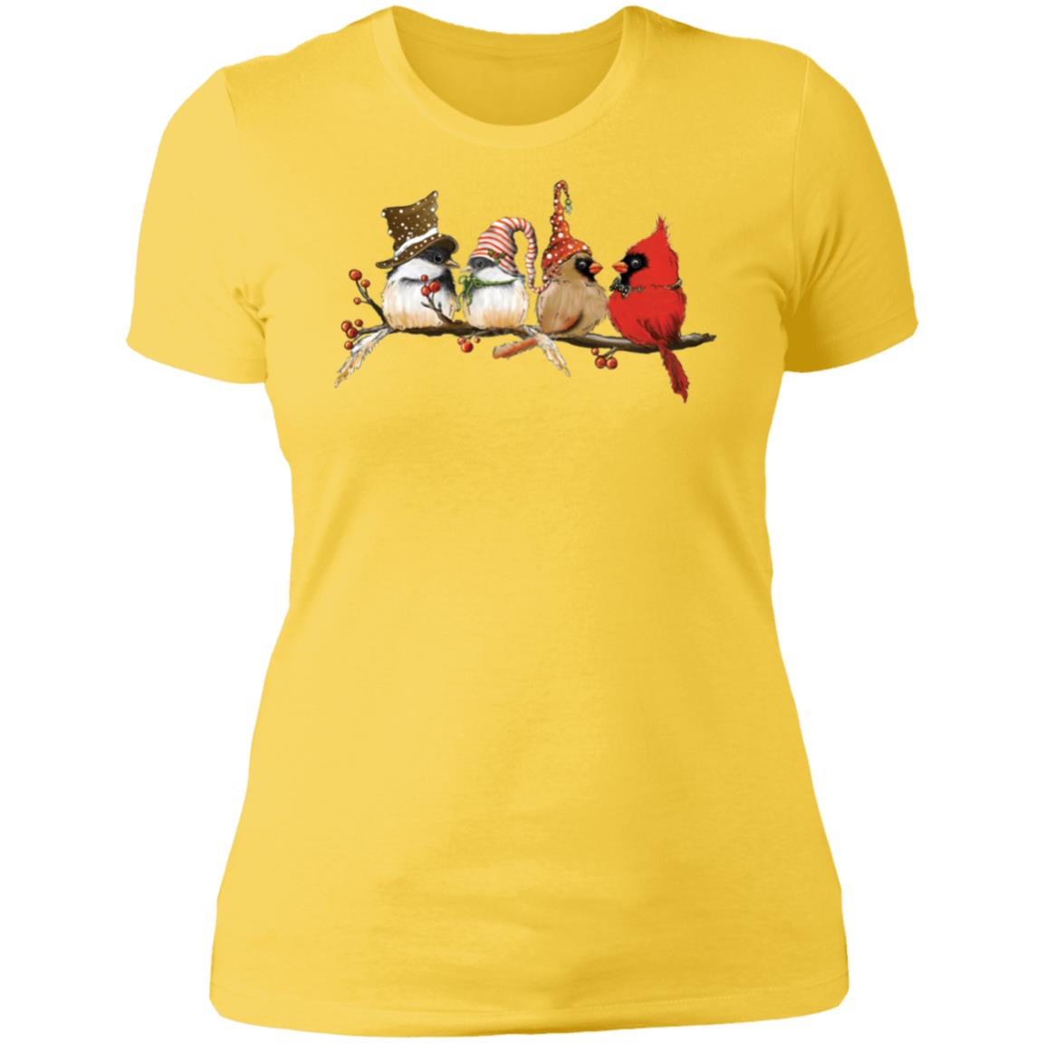 Cardinals Chickadees Christmas Ladies Boyfriend Shirt