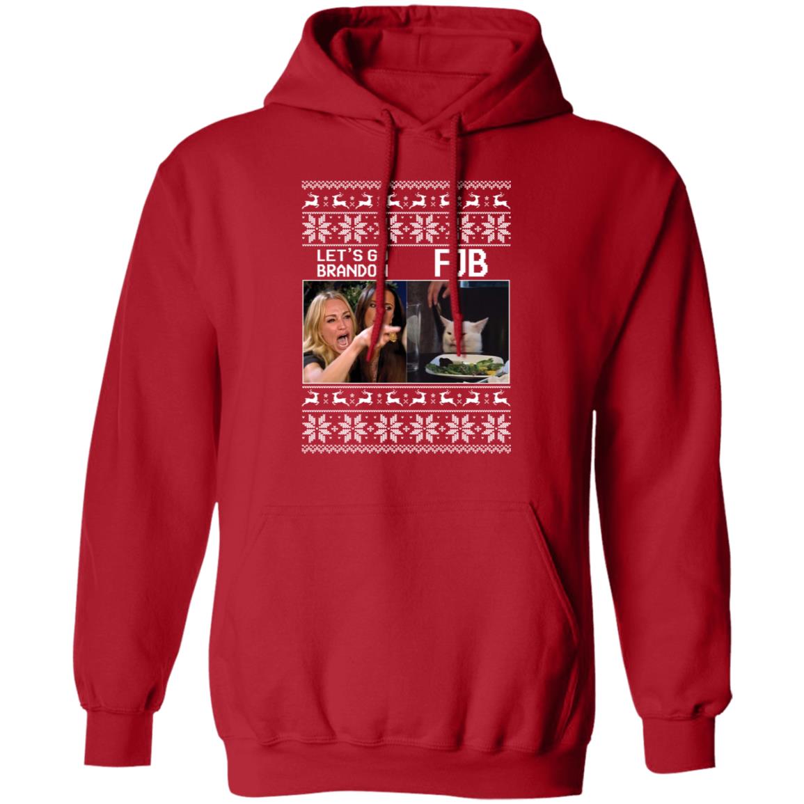 Woman Yelling Cat Meme Let's Go Brandon FJB Christmas Hoodie